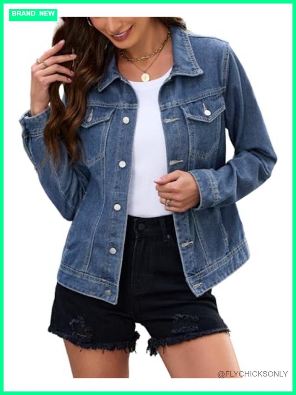 Women's Cropped Stretch Denim Jacket Button Front Jean Coat Pockets Casual